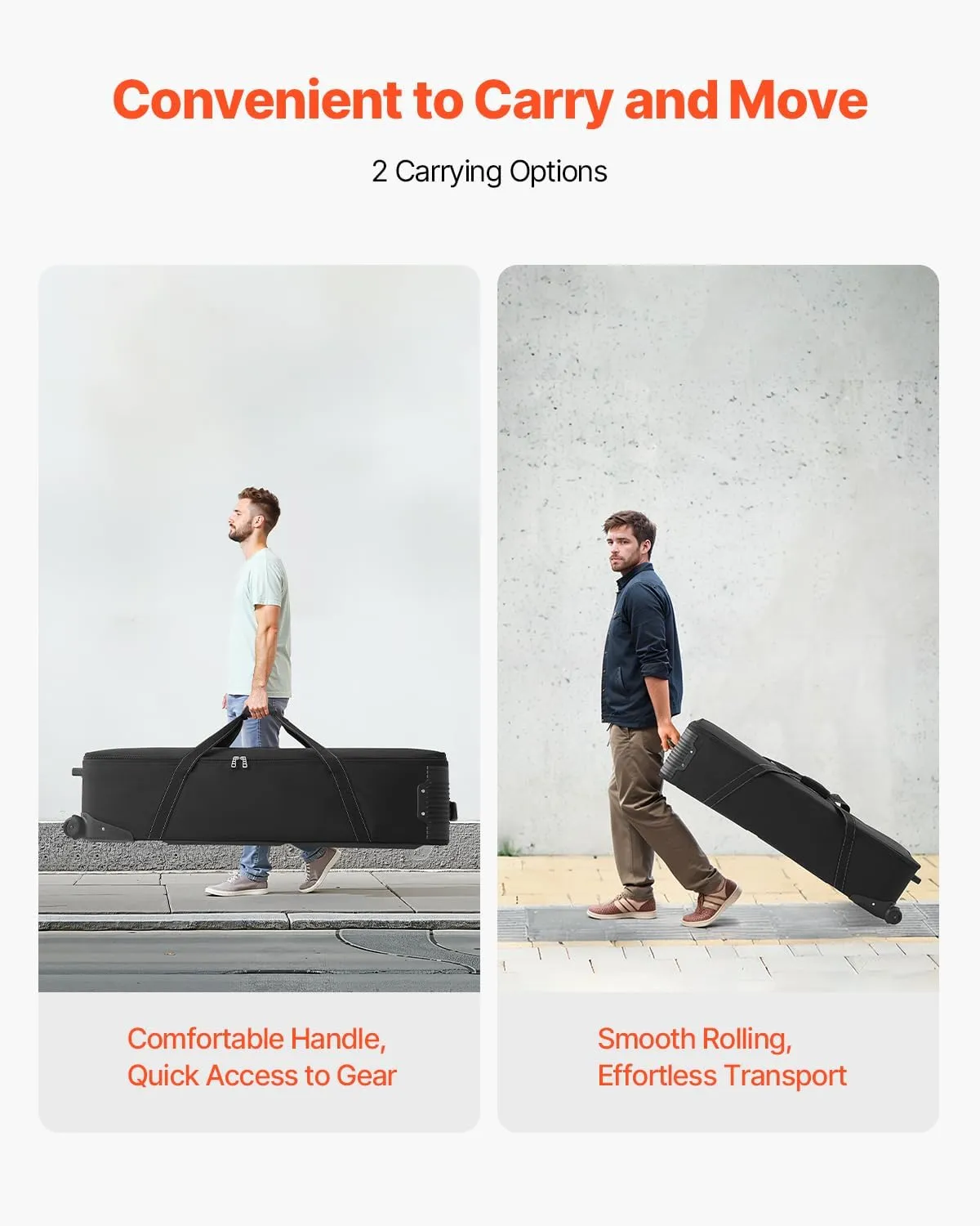 VEVOR Studio Equipment Trolley Case, Rolling Camera Bag, Carrying Bag with Wheels Straps Padded Compartment Handle, for Light Stands, Tripods, Telescopes