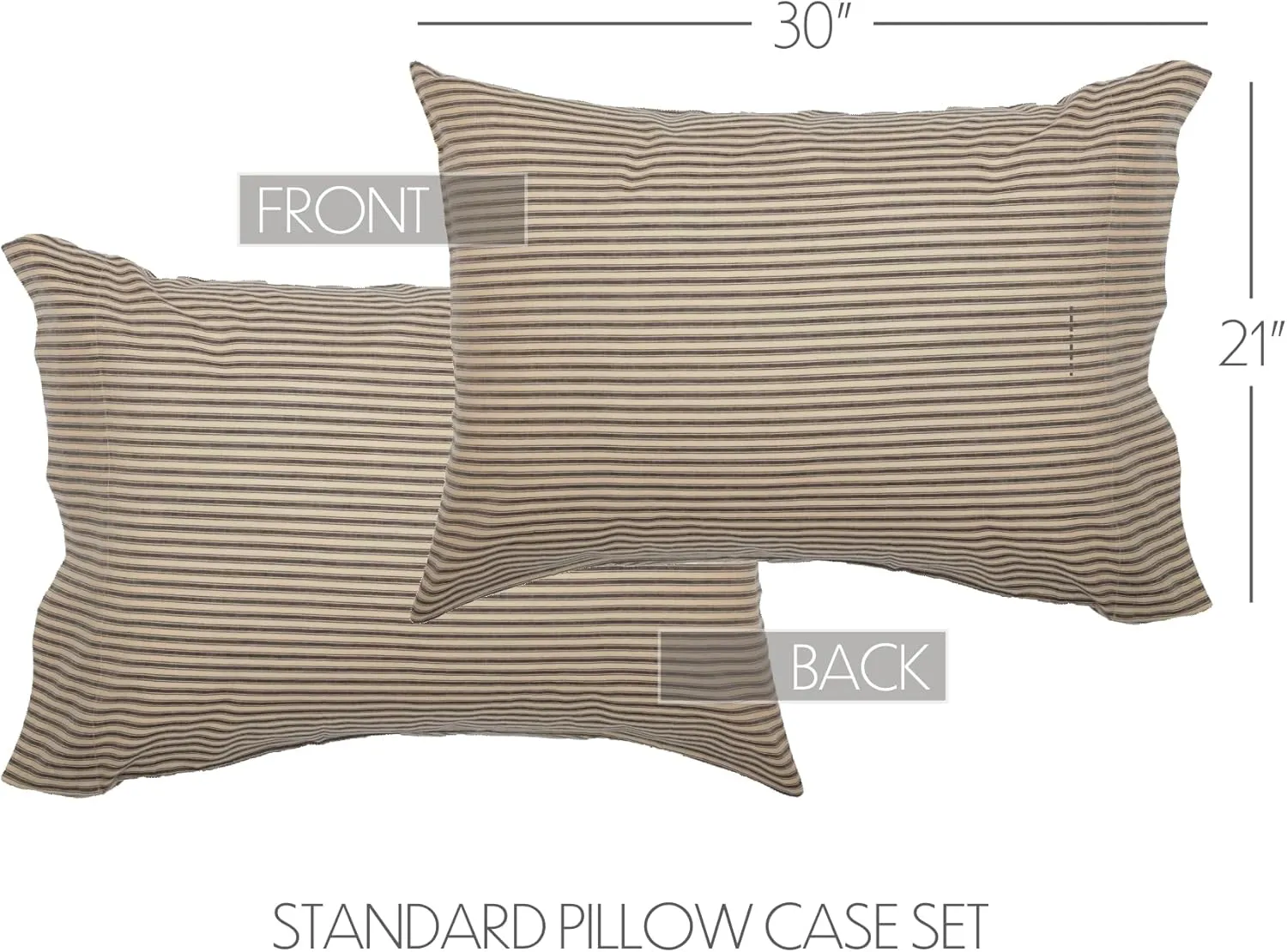 VHC Brands Sawyer Mill Ticking Stripe Pillowcase, Charcoal Gray, 21x30, Set of 2