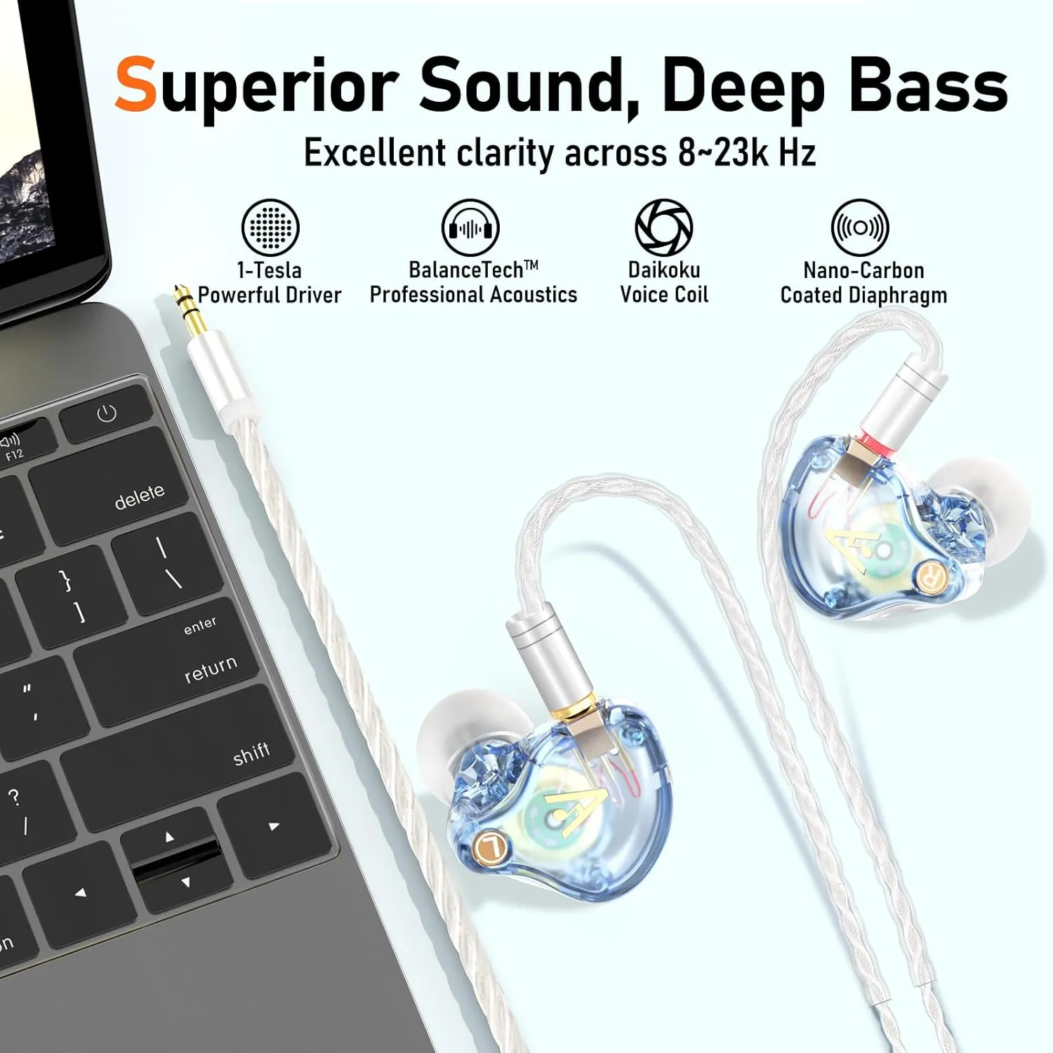 Vibes 202 Wired Earbuds - HiFi in Ear Monitor Headphones – Professional Noise-Isolating Ear Buds - Clear Sound, Deep Bass & Comfort-Fit IEM Earphones - MMCX to 3.5mm, Silver Plated Cord, Carrying Case
