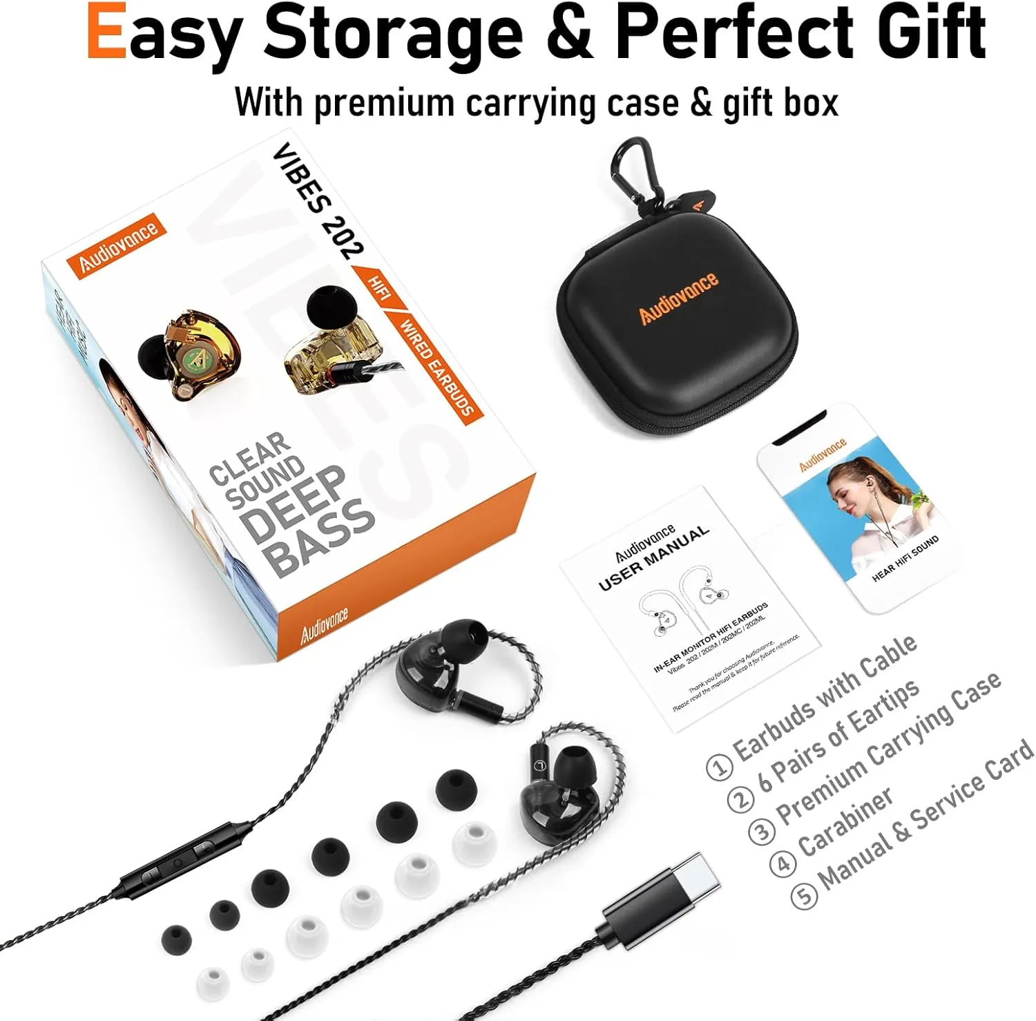 Vibes 202MC USB-C Wired Earbuds - HiFi in Ear Monitor Headphones - Noise Isolating Ear Buds w/ Mic - Clear Sound, Deep Bass & Comfort-Fit Earphones - MMCX to USBC, Silver Plated Cord, Carrying Case