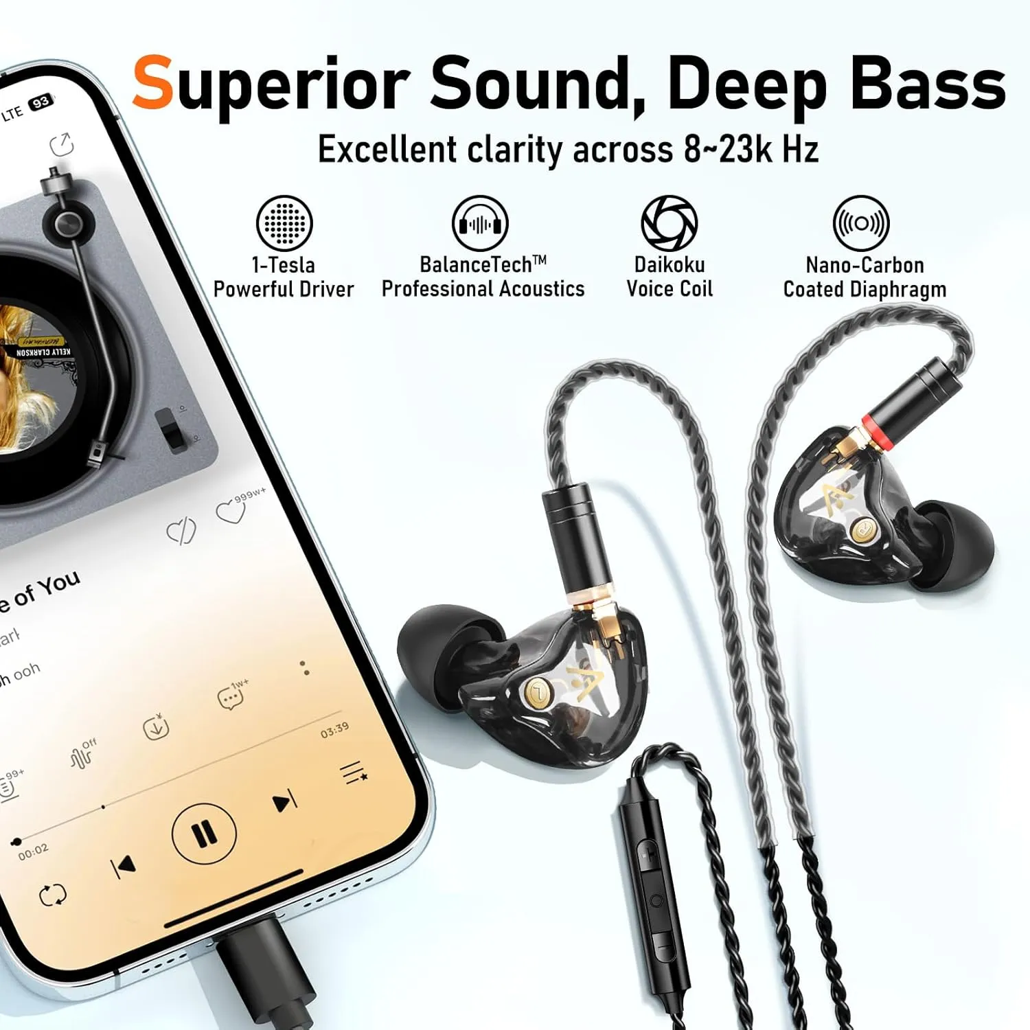 Vibes 202MC USB-C Wired Earbuds - HiFi in Ear Monitor Headphones - Noise Isolating Ear Buds w/ Mic - Clear Sound, Deep Bass & Comfort-Fit Earphones - MMCX to USBC, Silver Plated Cord, Carrying Case