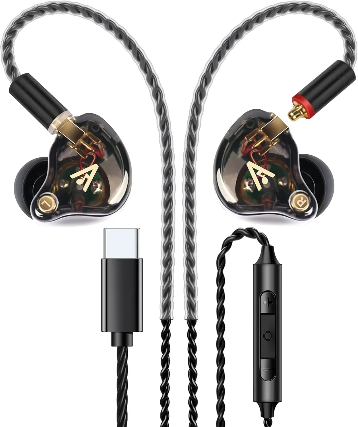Vibes 202MC USB-C Wired Earbuds - HiFi in Ear Monitor Headphones - Noise Isolating Ear Buds w/ Mic - Clear Sound, Deep Bass & Comfort-Fit Earphones - MMCX to USBC, Silver Plated Cord, Carrying Case