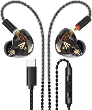 Vibes 202MC USB-C Wired Earbuds - HiFi in Ear Monitor Headphones - Noise Isolating Ear Buds w/ Mic - Clear Sound, Deep Bass & Comfort-Fit Earphones - MMCX to USBC, Silver Plated Cord, Carrying Case