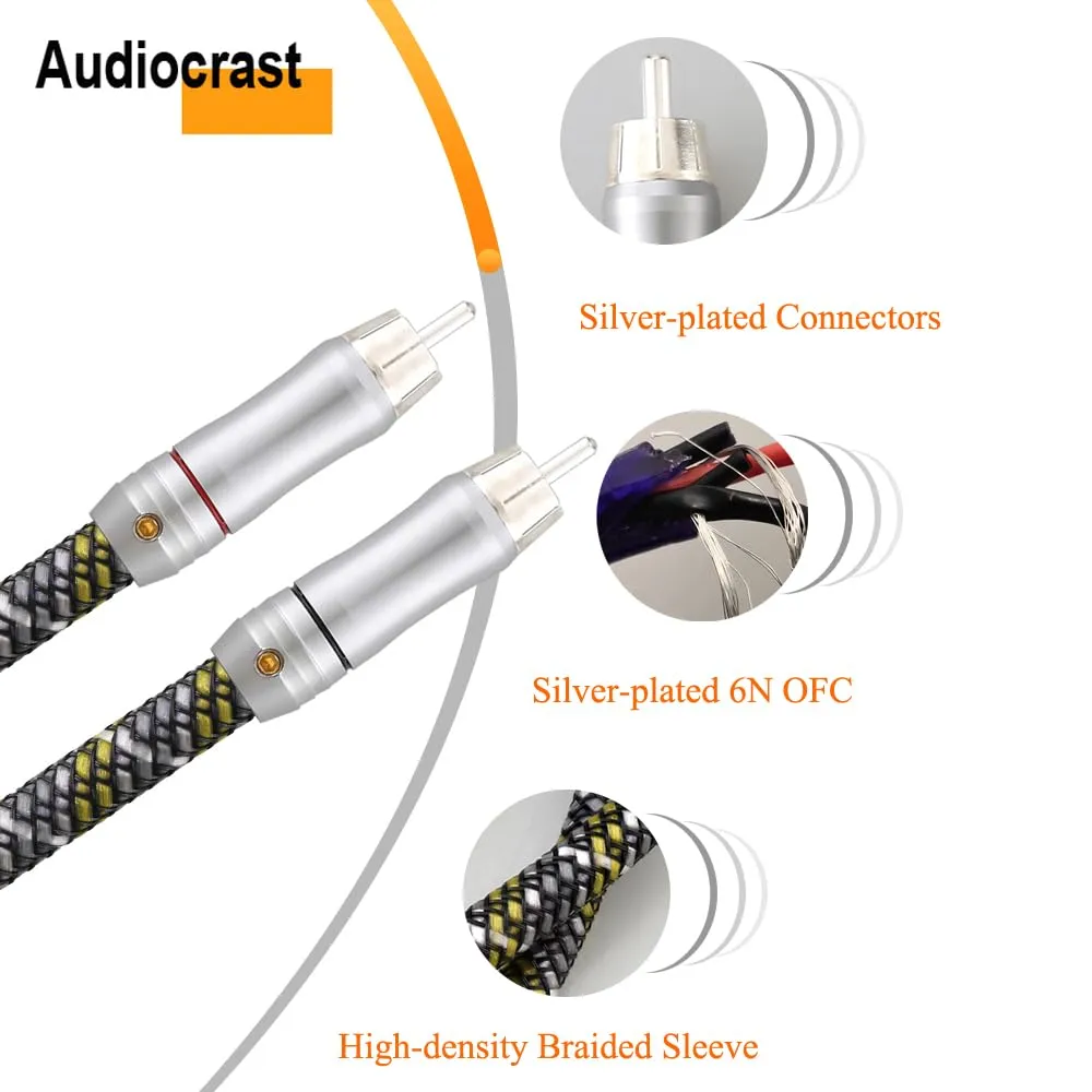 Viborg Audiocrast A52 HI-End 6N OFC Copper RCA to RCA Audio Cable Home Theater DVD 2RCA HiFi Cable CD Amplifier (1M)