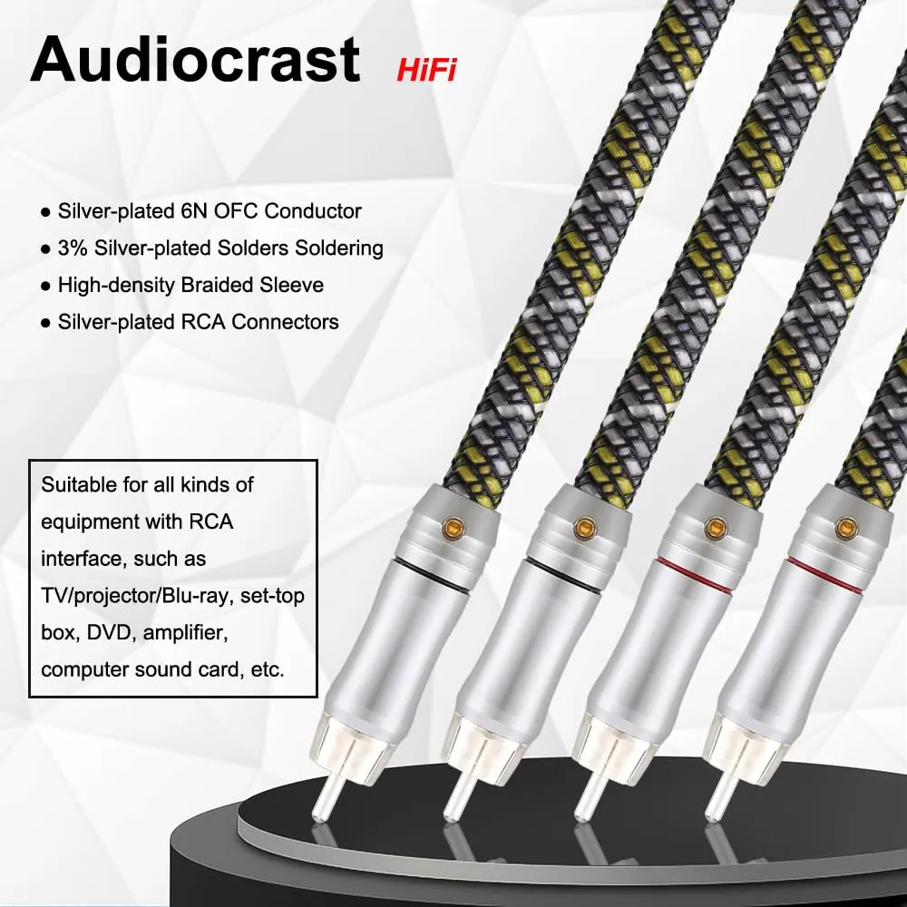 Viborg Audiocrast A52 HI-End 6N OFC Copper RCA to RCA Audio Cable Home Theater DVD 2RCA HiFi Cable CD Amplifier (1M)