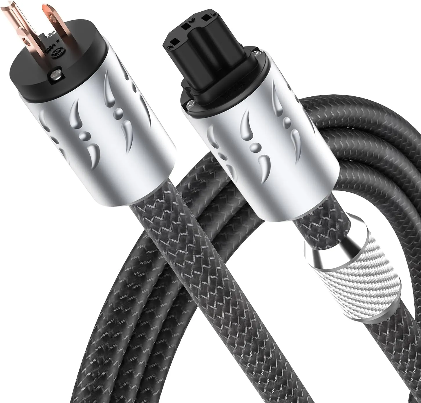 Viborg Audiophile Power Cable, 5FT HiFi Power Cord US AC Hi-end Power Wire, 2x9AWG, 16pcs Multiplex Copper, PTFE Insulation Mains Cord with US IEC C15 Connector