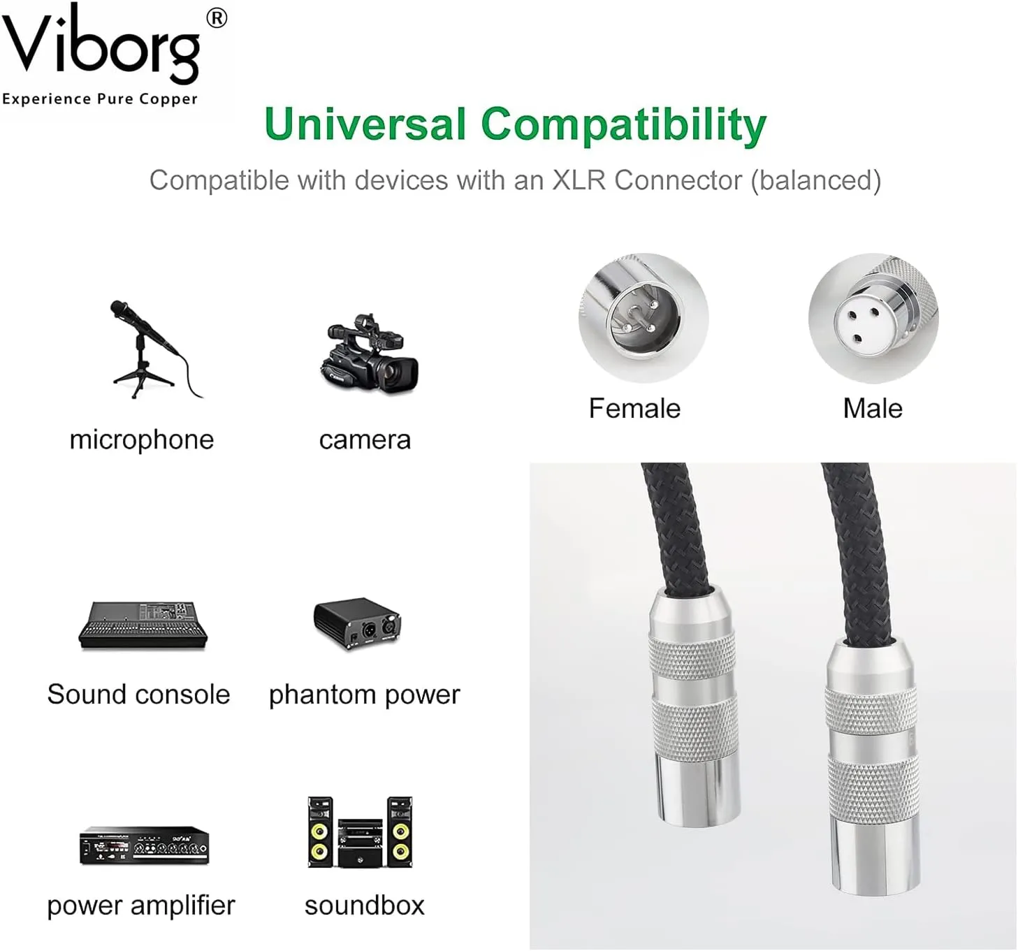 Viborg Hi-end XLR Cable 3.3FT Audio Signal Cable Multiplex Pure Copper 4 Cores 4MM2 Mic 3 Pin Interconnect Cable HiFi XLR Male to Female XLR Microphone Cable for Mixer Soundbox Amplifiers