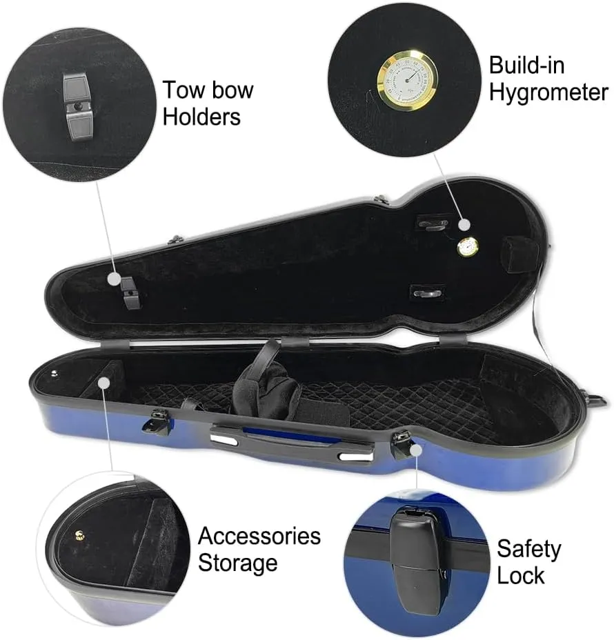 Viola Case 16 inch Carbon Fiber fit for 15-16.5 inches viola with adjustable backstraps Lightweight strong Hard shell waterproof (Blue)