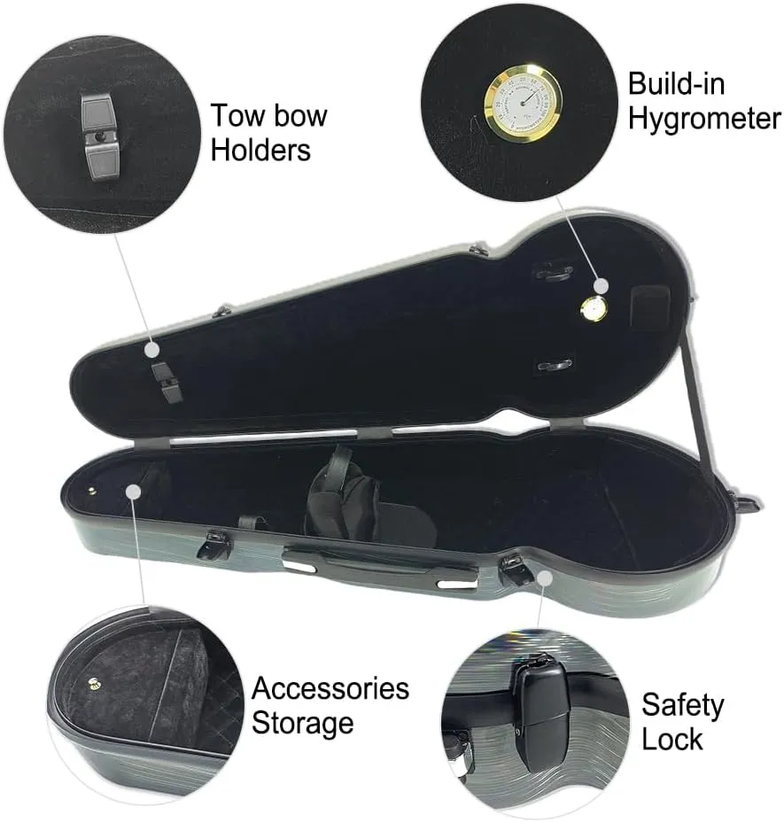 Viola Case 16 inch Carbon Fiber fit for 15-16.5 inches viola with adjustable backstraps Lightweight strong Hard shell waterproof (Multicolour)