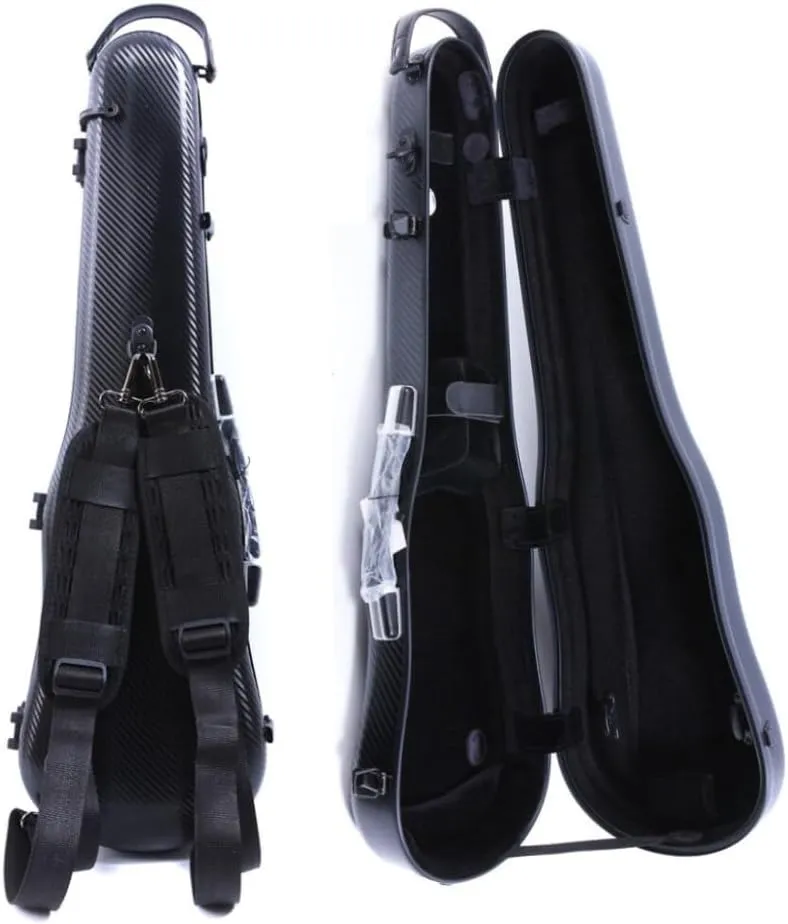 Violin Hard Case 4/4 full size Light weight Carbon fiber hard shell Sturdy Protective Violin Flight Case with Adjustable Backstraps and Convenient Locking Buckle, 1.54kg, Black