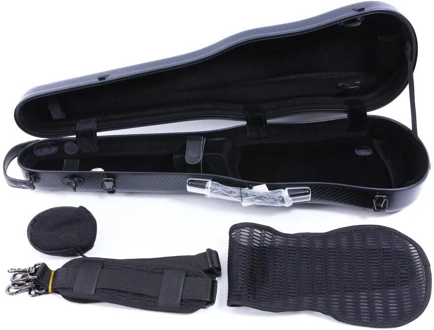 Violin Hard Case 4/4 full size Light weight Carbon fiber hard shell Sturdy Protective Violin Flight Case with Adjustable Backstraps and Convenient Locking Buckle, 1.54kg, Black