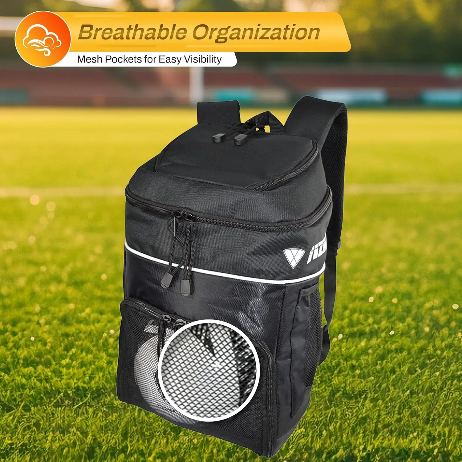 Vizari Soccer Backpack Soccer Bag | Water resistant Durable Equipment Bag for Football, Basketball, Volleyball | Cleats and Ball Compartment - Red,Blue,Black