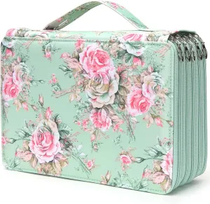 Vomgomfom Colored Pencil Case - 252 Slots Pencil Holder with Zipper Closure Twill Fabric Large Capacity Pencil Case for Watercolor Pens or Markers, Pencil Case Organizer for Artist (Green Rose)