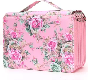 Vomgomfom Colored Pencil Case - 252 Slots Pencil Holder with Zipper Closure Twill Fabric Large Capacity Pencil Case for Watercolor Pens or Markers, Pencil Case Organizer for Artist (Pink Rose)