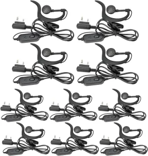 Walkie Talkie Earpiece with Mic 2 Pin K Port Headset for UV-5R BF-F8HP PRO AR-5RM UV-5RM K5PLUS UV-21R UV-5G Plus AR-152 UV-32 UV-17R BF-888S GM-15PRO UV-S9 Plus Etc (10Pack)