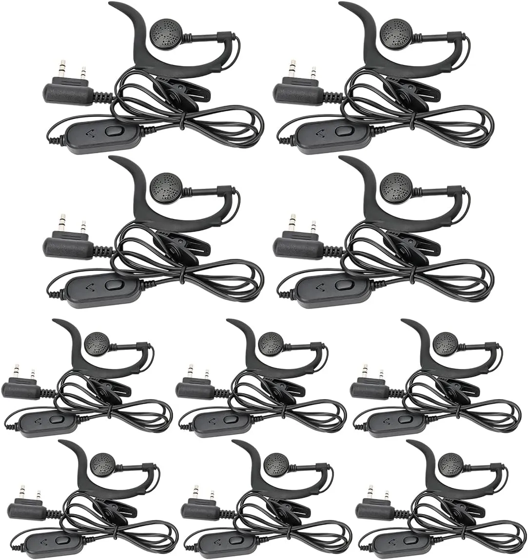 Walkie Talkie Earpiece with Mic 2 Pin K Port Headset for UV-5R BF-F8HP PRO AR-5RM UV-5RM K5PLUS UV-21R UV-5G Plus AR-152 UV-32 UV-17R BF-888S GM-15PRO UV-S9 Plus Etc (10Pack)