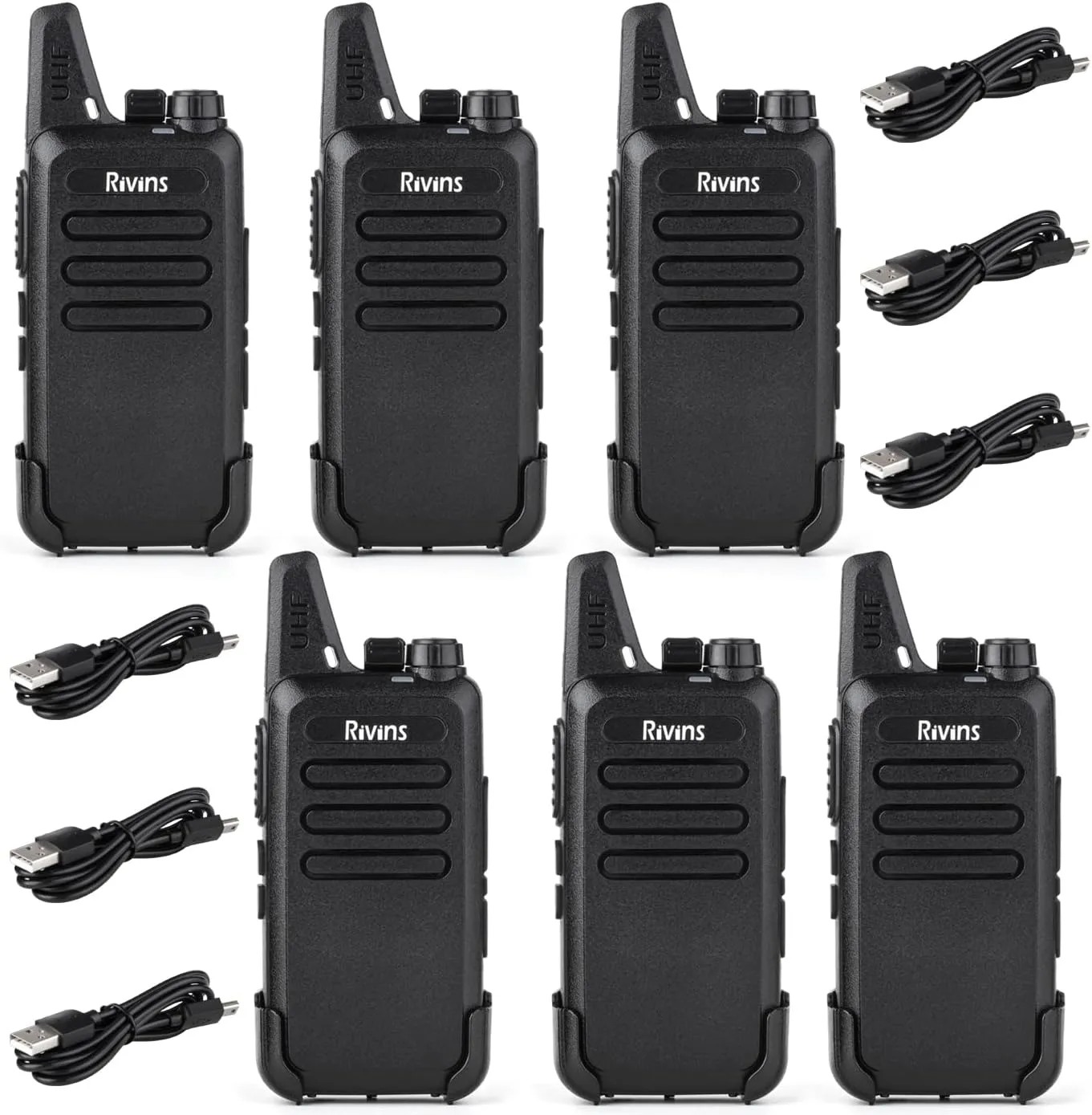 Walkie Talkies Rechargeable Long Range Two-Way Radios with Six-Way Multi-Unit Charger, Rivins 2-Way Radios UHF Handheld Transceiver Walky Talky with Li-ion Battery and Charger（6 Pack）