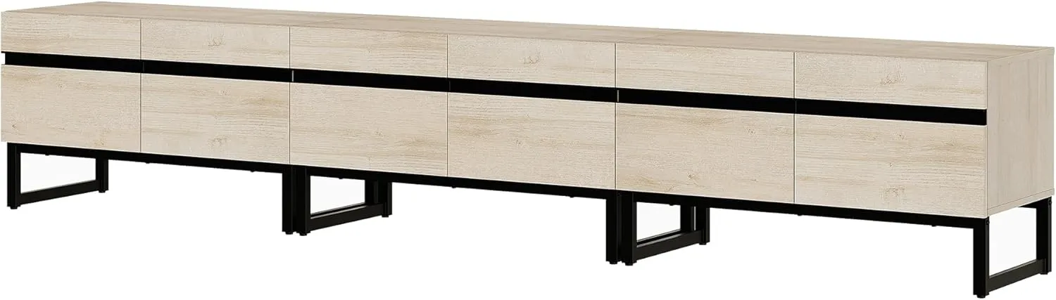 WAMPAT Modern TV Stand for TVs up to 110 inch, 3 in 1 Entertainment Center TV Console with Storage Cabinets and Metal Base,Media Console for Living Room,Light Oak