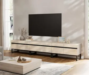 WAMPAT Modern TV Stand for TVs up to 110 inch, 3 in 1 Entertainment Center TV Console with Storage Cabinets and Metal Base,Media Console for Living Room,Light Oak