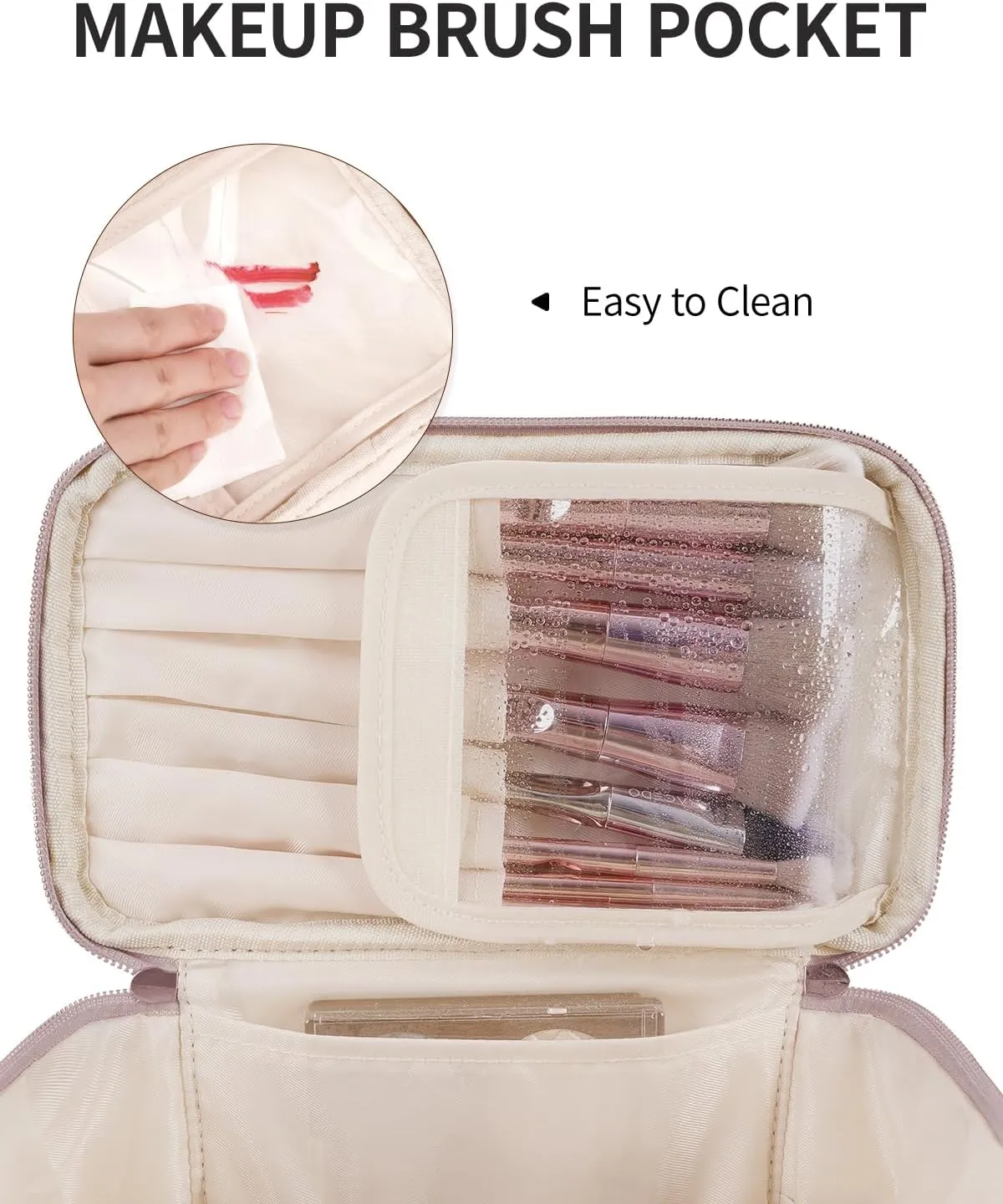 Wandering Nature Makeup Bag, Travel Make Up Organizer Cosmetic Brush Bags Case for Women in Quilted Fabric, Pink, Patent Pending