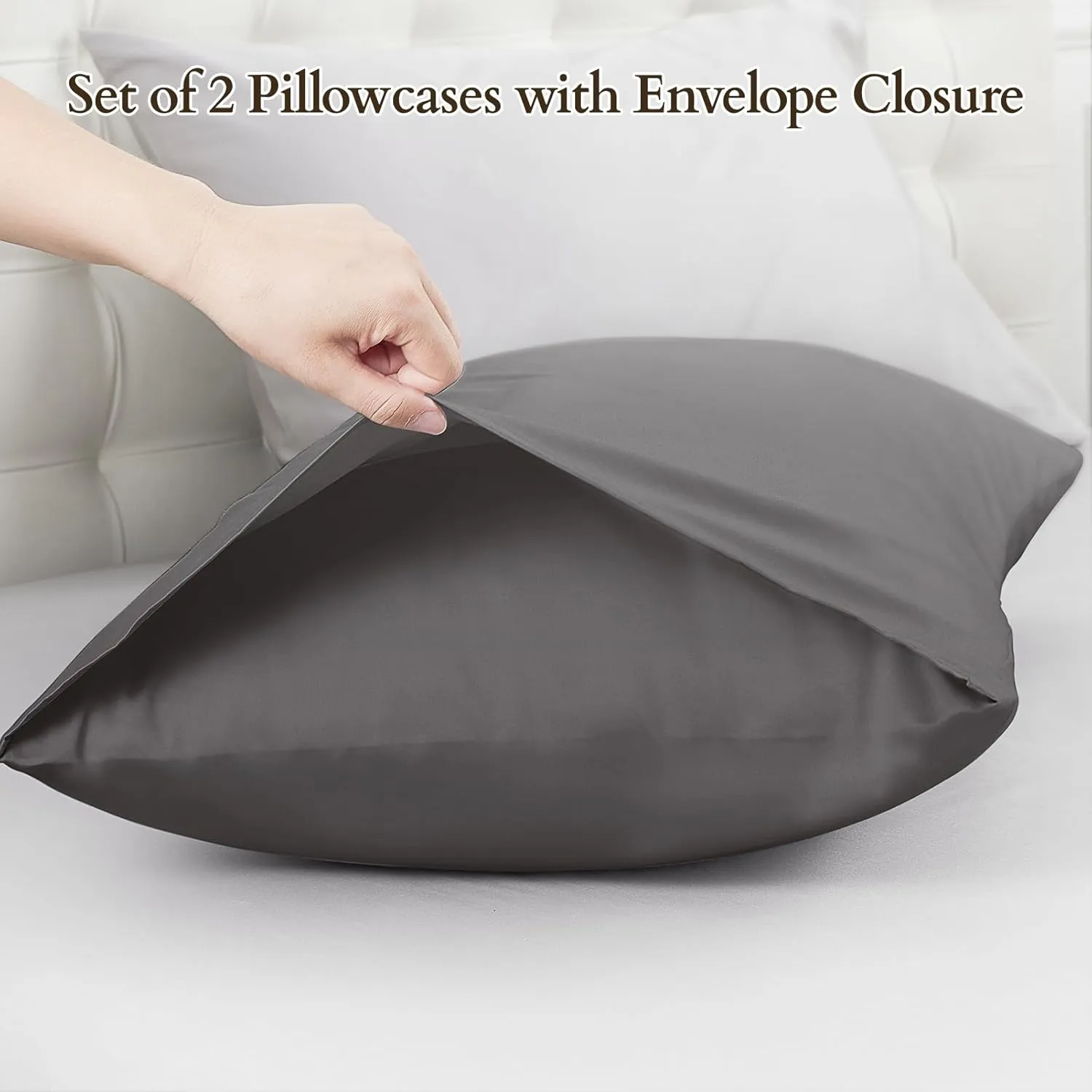 Warmstar 100% Organic Cotton Pillow Cases Set of 2, Pillow Cases Queen Size Satin Weave Soft Hypoallergenic GOTS Certified Pillowcases Breathable Envelope Pillowcass,20x30 Inches,Dark Grey