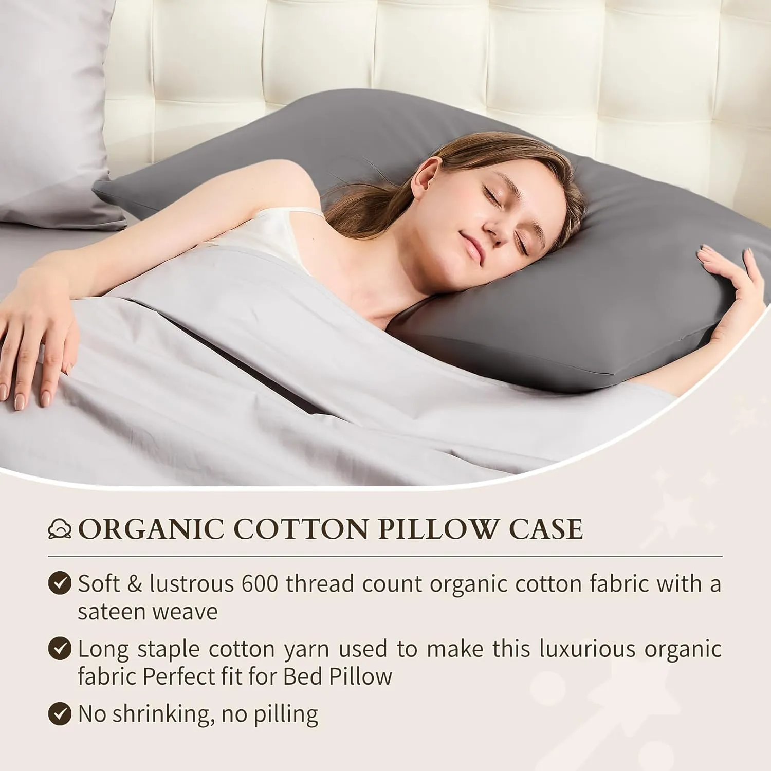 Warmstar 100% Organic Cotton Pillow Cases Set of 2, Pillow Cases Queen Size Satin Weave Soft Hypoallergenic GOTS Certified Pillowcases Breathable Envelope Pillowcass,20x30 Inches,Dark Grey