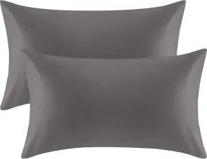 Warmstar 100% Organic Cotton Pillow Cases Set of 2, Pillow Cases Queen Size Satin Weave Soft Hypoallergenic GOTS Certified Pillowcases Breathable Envelope Pillowcass,20x30 Inches,Dark Grey