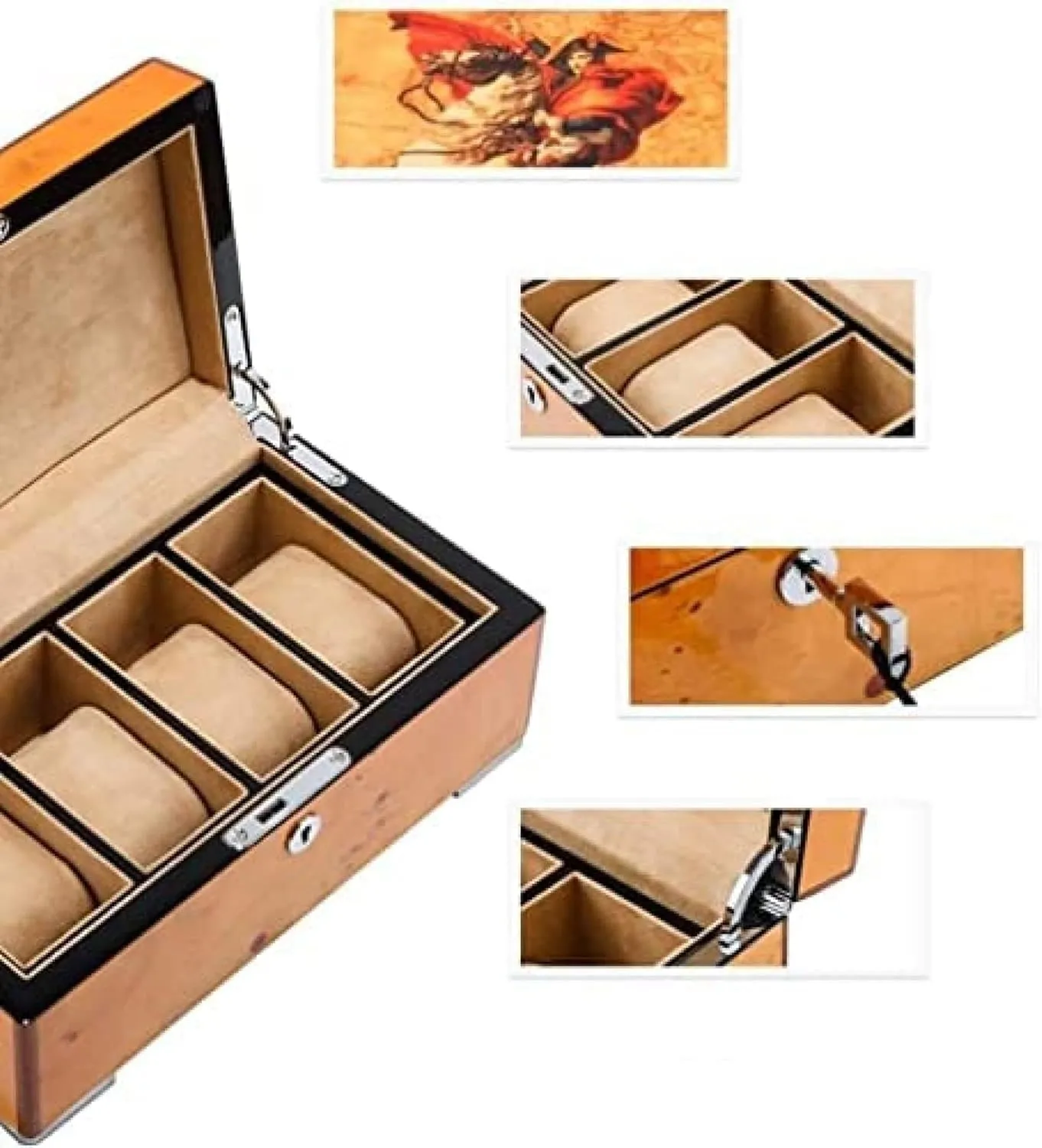 Watch Box Watch Case Watch Stand Watch Winder 4 Grids Solid Wood Watch Box Case Professional Holder Organizer for Clock Watches Jewelry Watch Case Display,D,25X14X10.2cm
