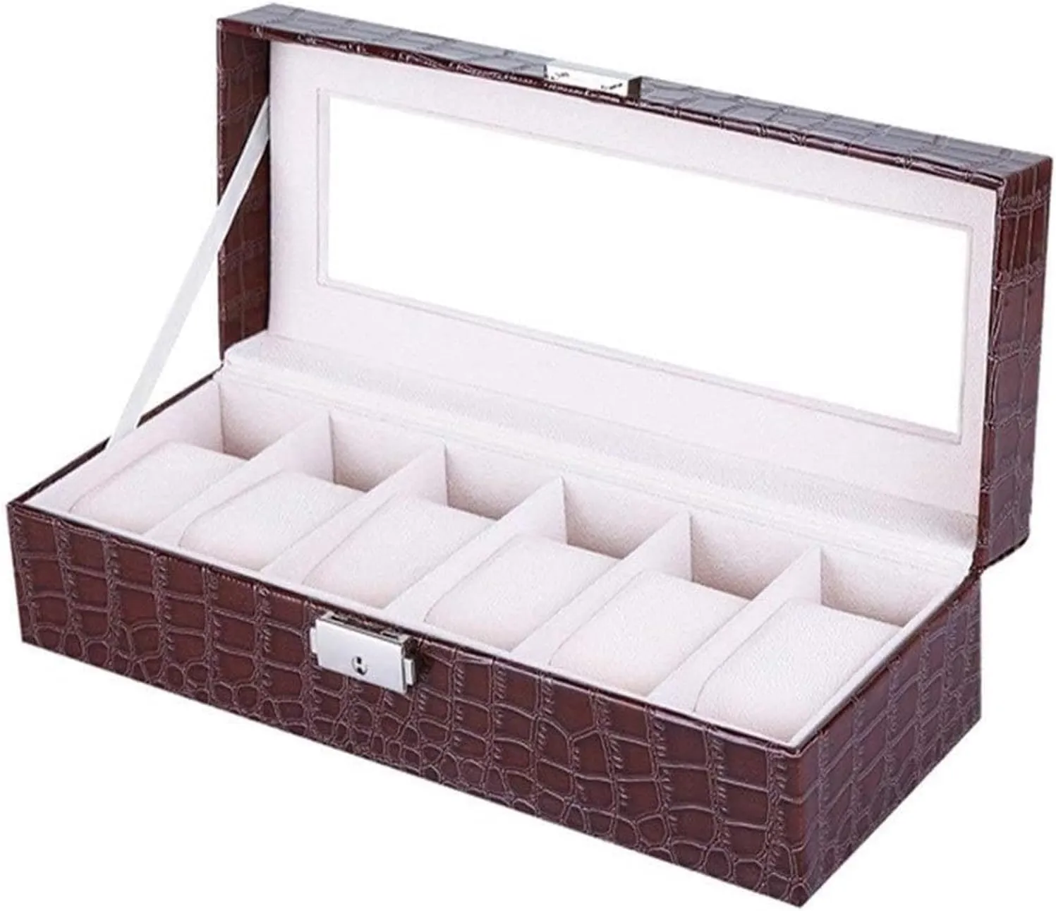 Watch Case,Elegant Large Watch Box Organizer for Men Women with 6 Slots, Transparent top, Portable Leather Watch Holder Mens Watches Case Storage Best for The Husband,