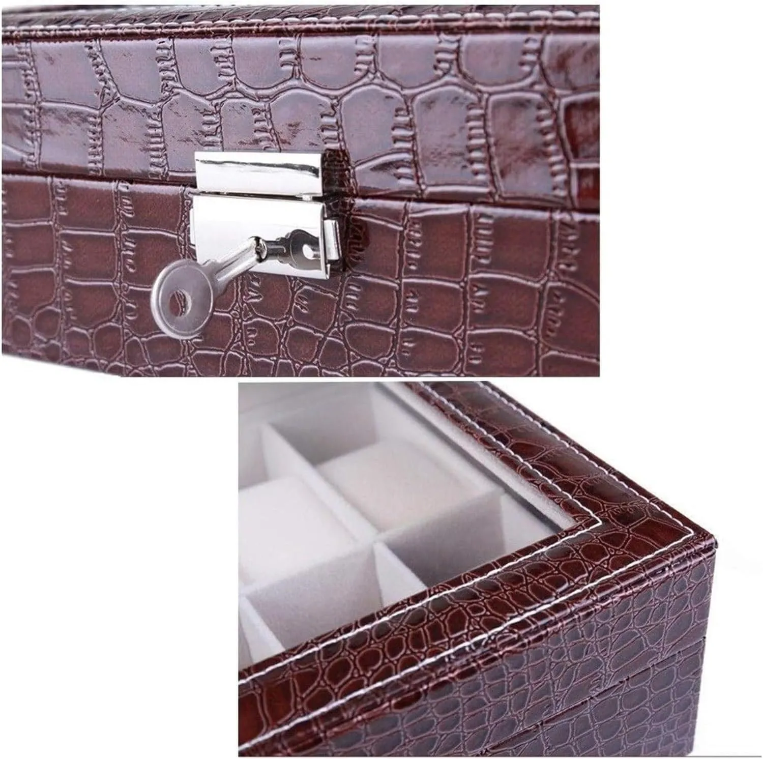 Watch Case,Elegant Large Watch Box Organizer for Men Women with 6 Slots, Transparent top, Portable Leather Watch Holder Mens Watches Case Storage Best for The Husband,