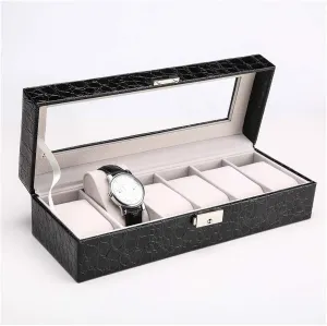 Watch Case,Elegant Leather Watch Box Organizer for Men Women with 6 Slots, Transparent top, Portable Watch Holder Mens Watches Case Storage Best for The Husband,