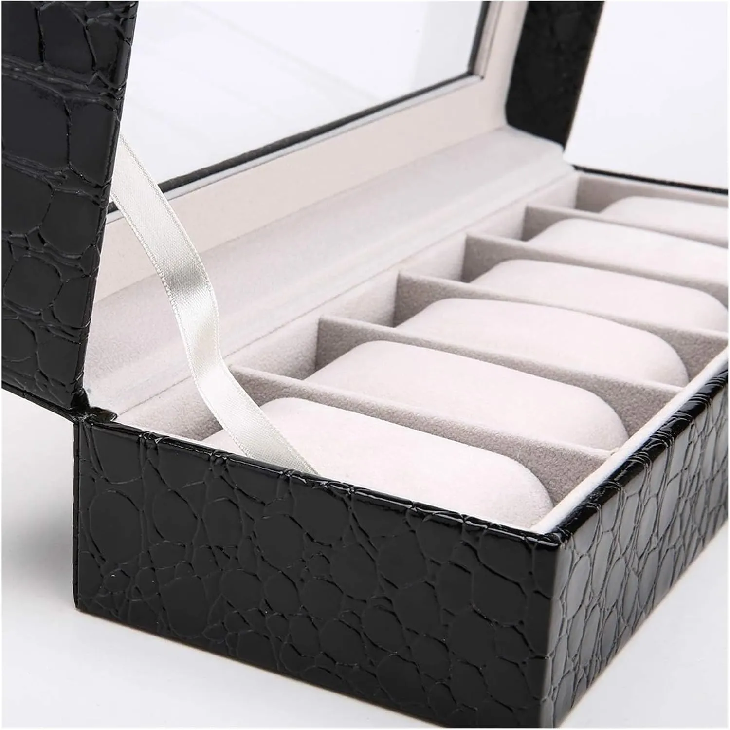 Watch Case,Elegant Leather Watch Box Organizer for Men Women with 6 Slots, Transparent top, Portable Watch Holder Mens Watches Case Storage Best for The Husband,