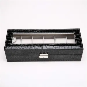 Watch Case,Elegant Leather Watch Box Organizer for Men Women with 6 Slots, Transparent top, Portable Watch Holder Mens Watches Case Storage Best for The Husband,
