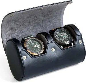 Watch Roll Travel Case for Men and Women with Suede Lining Portable 2 Slot Watch Display Storage and Organizer to Holder Large Watch(2 slot black)