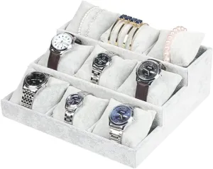 Watch Storage Boxes 3 Step Watch Organizer for Showcase Display Drawer 9 Slots Storage Jewelry Display Stands Showcase Jewelry Storage Counter, Ice Fleece Fabric Watch Display Case Watch Box (Color :