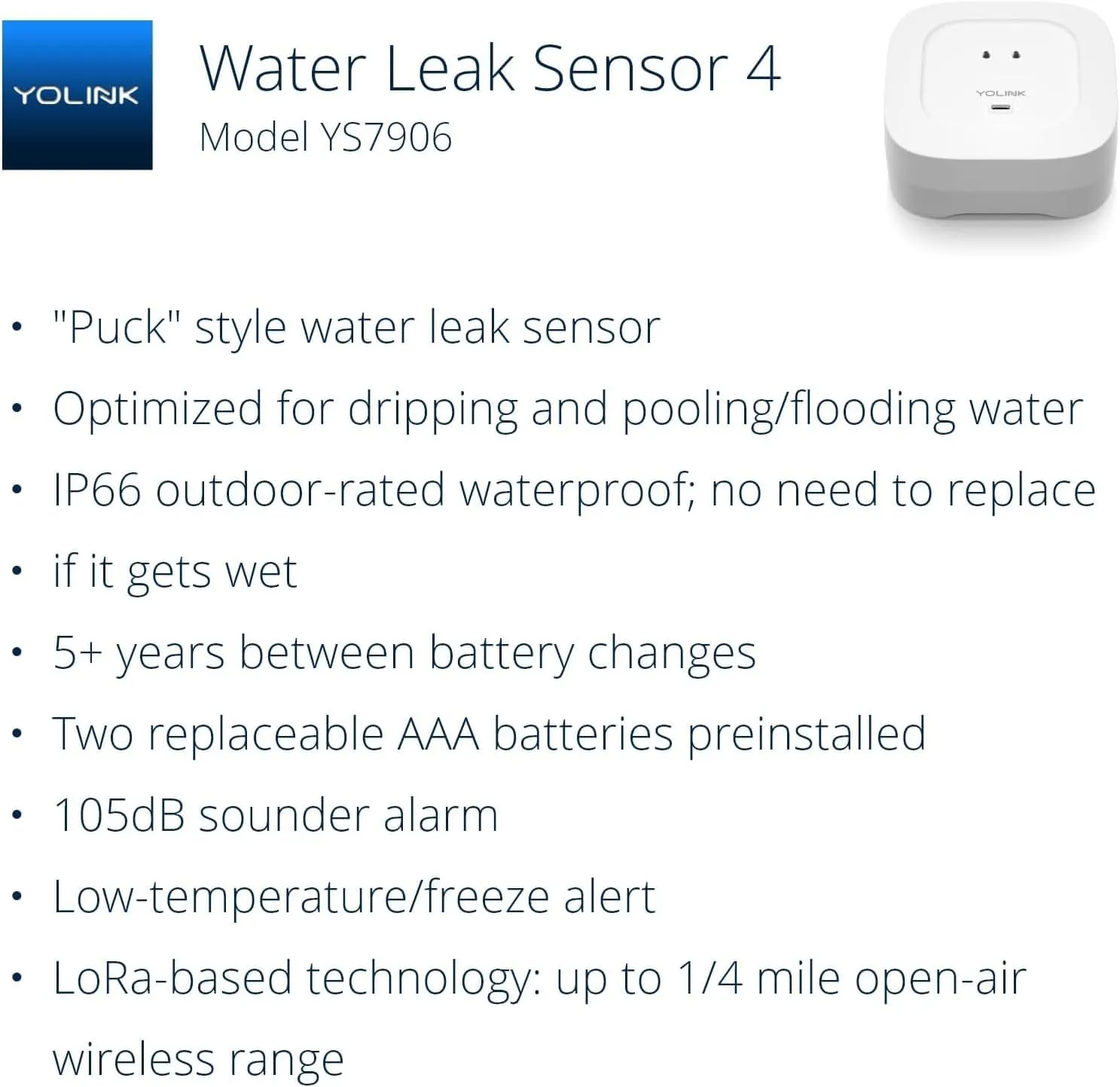 Water Leak Sensor 4 with 105dB Audio Alarm 3-Pack, SMS/Text, Email & Push Notifications, Freeze Warning, LoRa Up to 1/4 Mile Open-Air Range, w/Alexa, IFTTT, Hub Required!