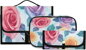 Watercolor Color Roses Women Men Travel Cosmetic Bag, Toiletry Bag Set, Portable Hanging Organizer for Toiletries, Cosmetics, Brushes