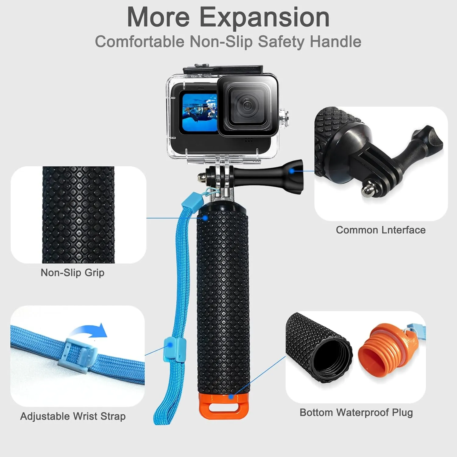 Waterproof Housing Case with 3Pack Filters for Go Pro Hero 13 Hero 12 Hero 11 Hero 10 Hero 9 Black,Protective Underwater Dive Shell Monopod Floating Hand Grip Pole Stick Action Camera Accessory