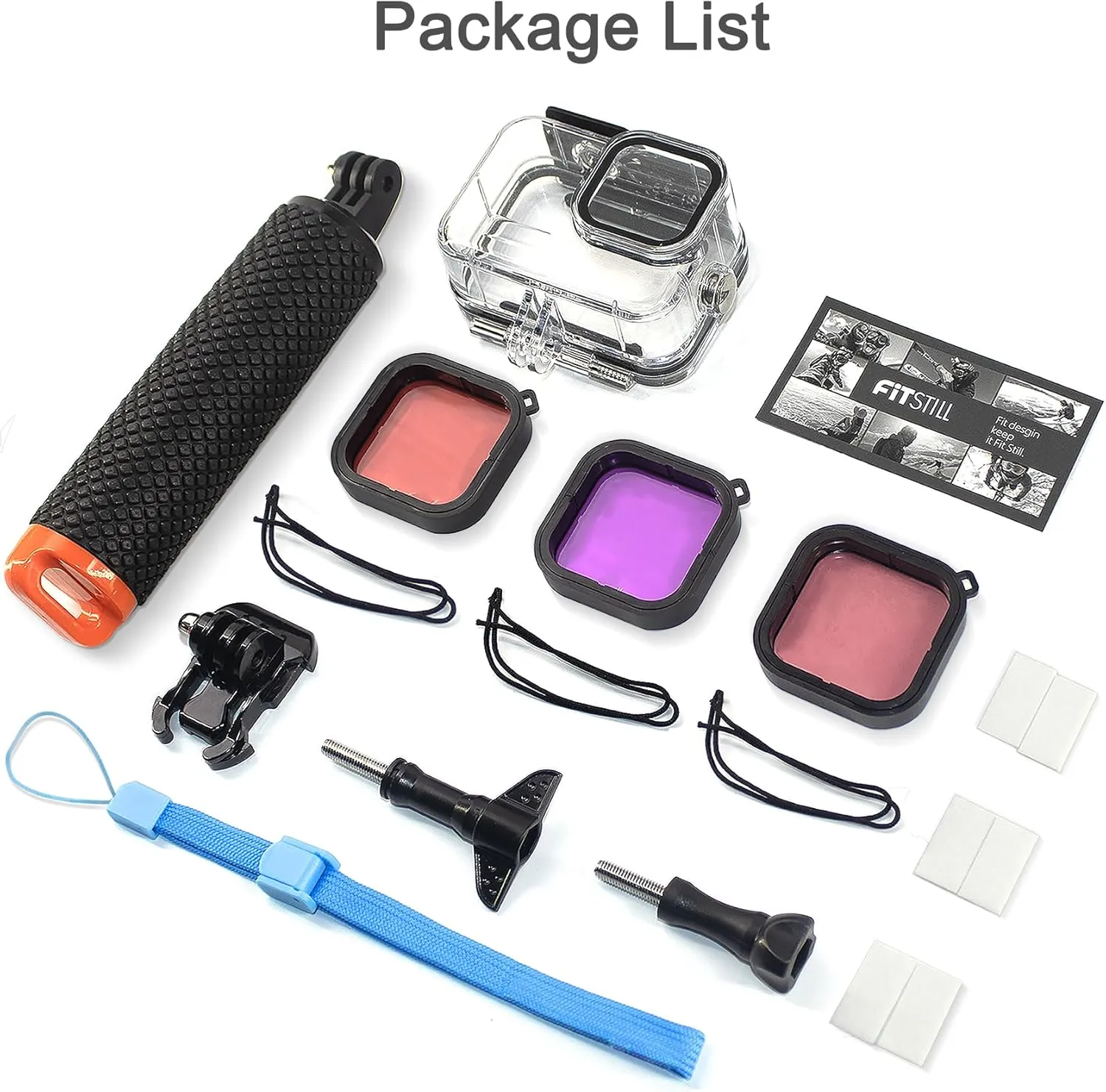 Waterproof Housing Case with 3Pack Filters for Go Pro Hero 13 Hero 12 Hero 11 Hero 10 Hero 9 Black,Protective Underwater Dive Shell Monopod Floating Hand Grip Pole Stick Action Camera Accessory
