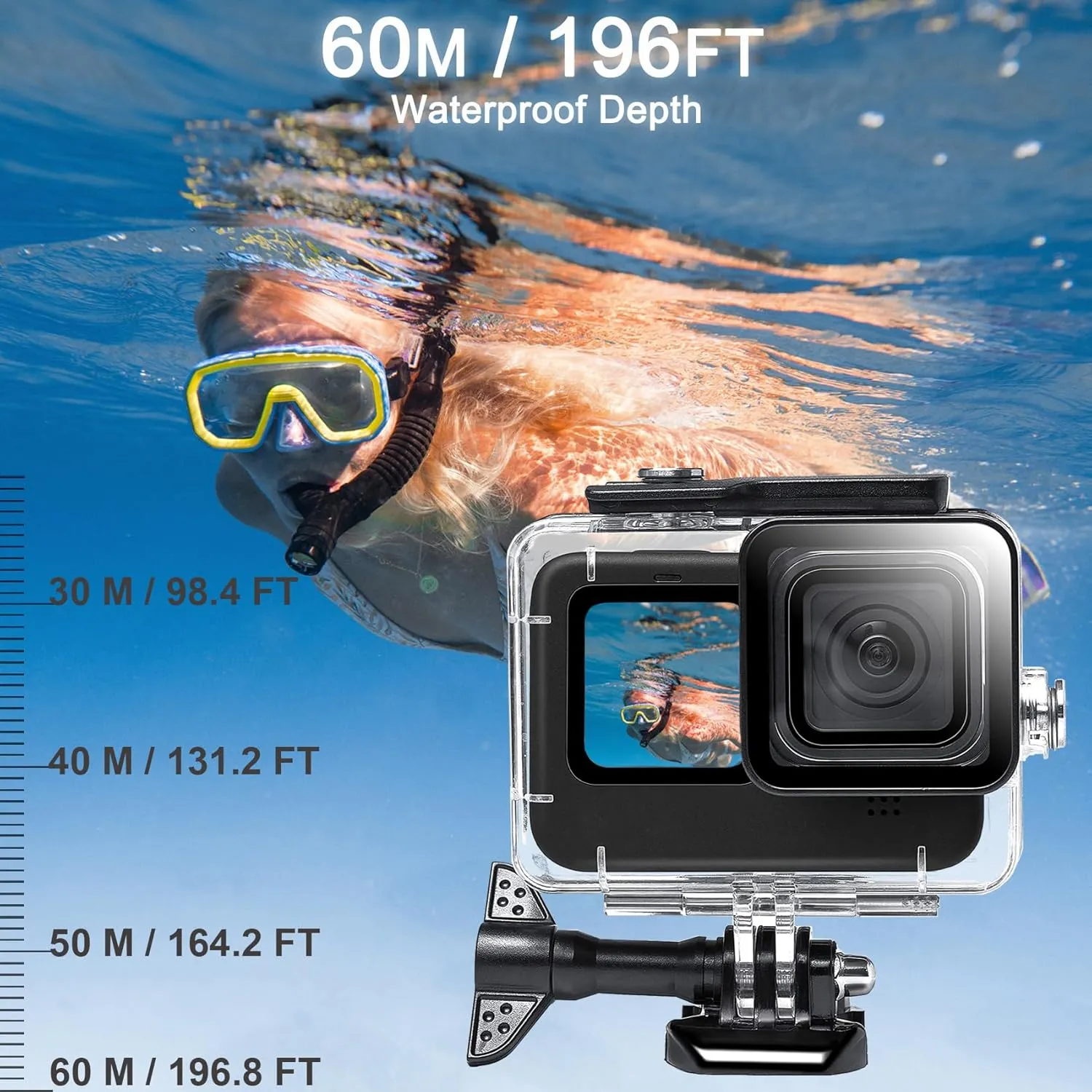 Waterproof Housing Case with 3Pack Filters for Go Pro Hero 13 Hero 12 Hero 11 Hero 10 Hero 9 Black,Protective Underwater Dive Shell Monopod Floating Hand Grip Pole Stick Action Camera Accessory