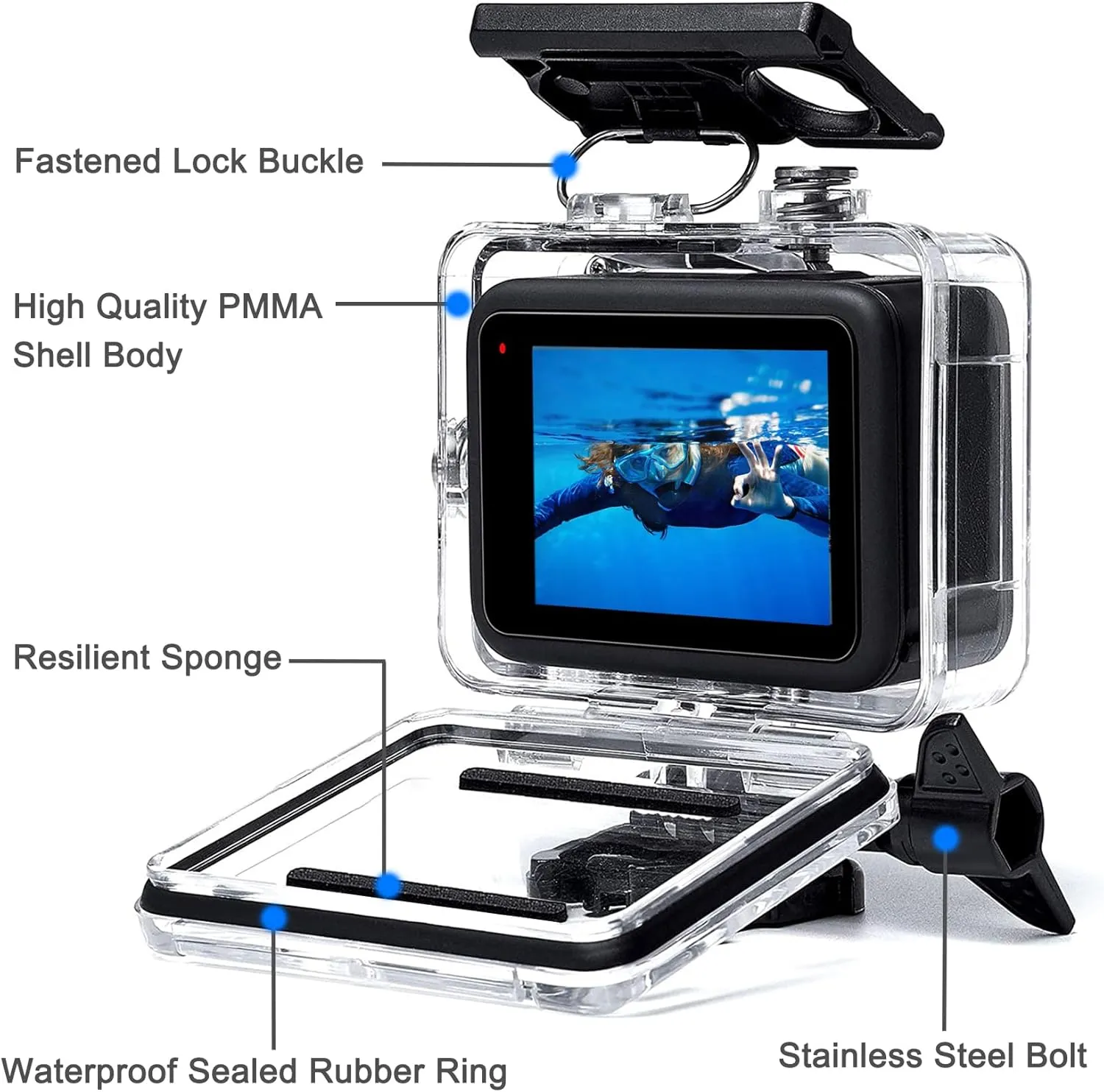 Waterproof Housing Case with 3Pack Filters for Go Pro Hero 13 Hero 12 Hero 11 Hero 10 Hero 9 Black,Protective Underwater Dive Shell Monopod Floating Hand Grip Pole Stick Action Camera Accessory