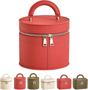 Waterproof Travel TPE Makeup Bag – Large Capacity Cosmetic Organizer with Handle, Red Round Toiletry Bag for Women’s Skincare & Beauty Essentials