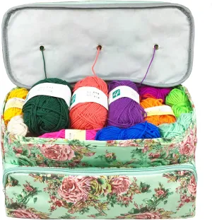 Weabetfu Knitting Bag Large Size,Yarn Storage Organizer Tote Bag Holder Case Cuboid with Zipper Closure and Pocket for Knitting Needles Crochet Hooks Project Accessories,Easy to Carry(Up to 14 Inch)