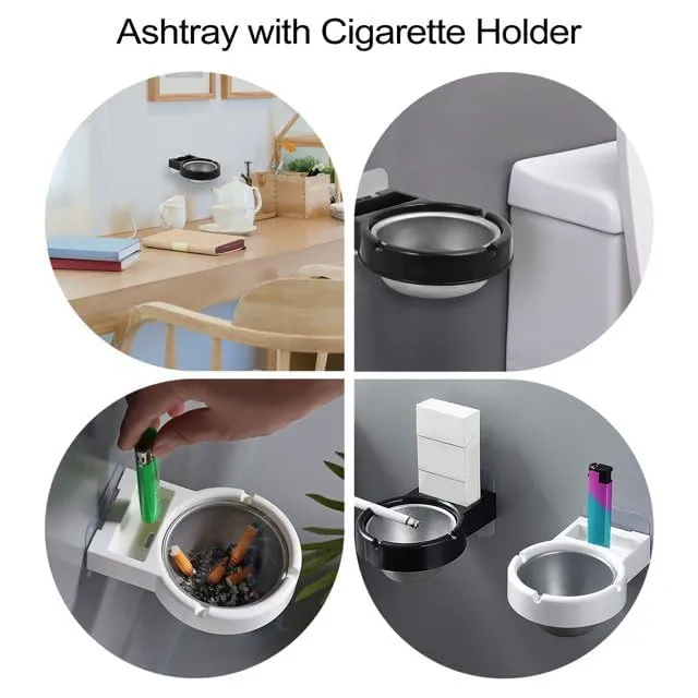 Whixant Stainless Steel Wall-Mounted Ashtray & Cigarettes Storage Rack, Versatile Organizer for Balconies, Tables, Bathroom, Toilet, and Office Practical Cigarettes Lighter Storage Tool Box
