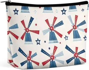 Windmill Patriotic Celebrate America Independence Travel Makeup Bag Portable Cosmetic Bags for Women Cute Make Up Pouch Organizer