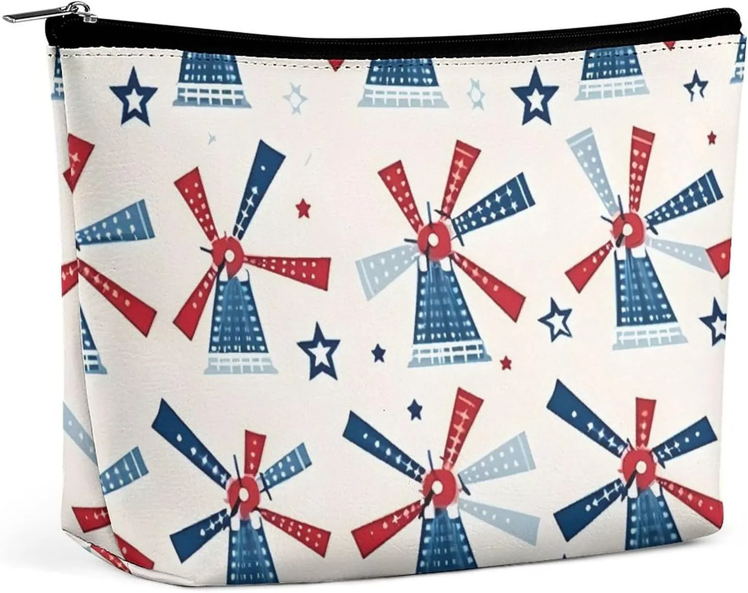 Windmill Patriotic Celebrate America Independence Travel Makeup Bag Portable Cosmetic Bags for Women Cute Make Up Pouch Organizer
