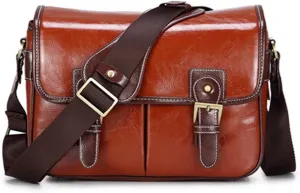 WINVOX Camera Cases Photo Camera Fashion Vintage PU Leather Handbag Waterproof Shoulder Messenger SLR Bag(Reddish Brown L)