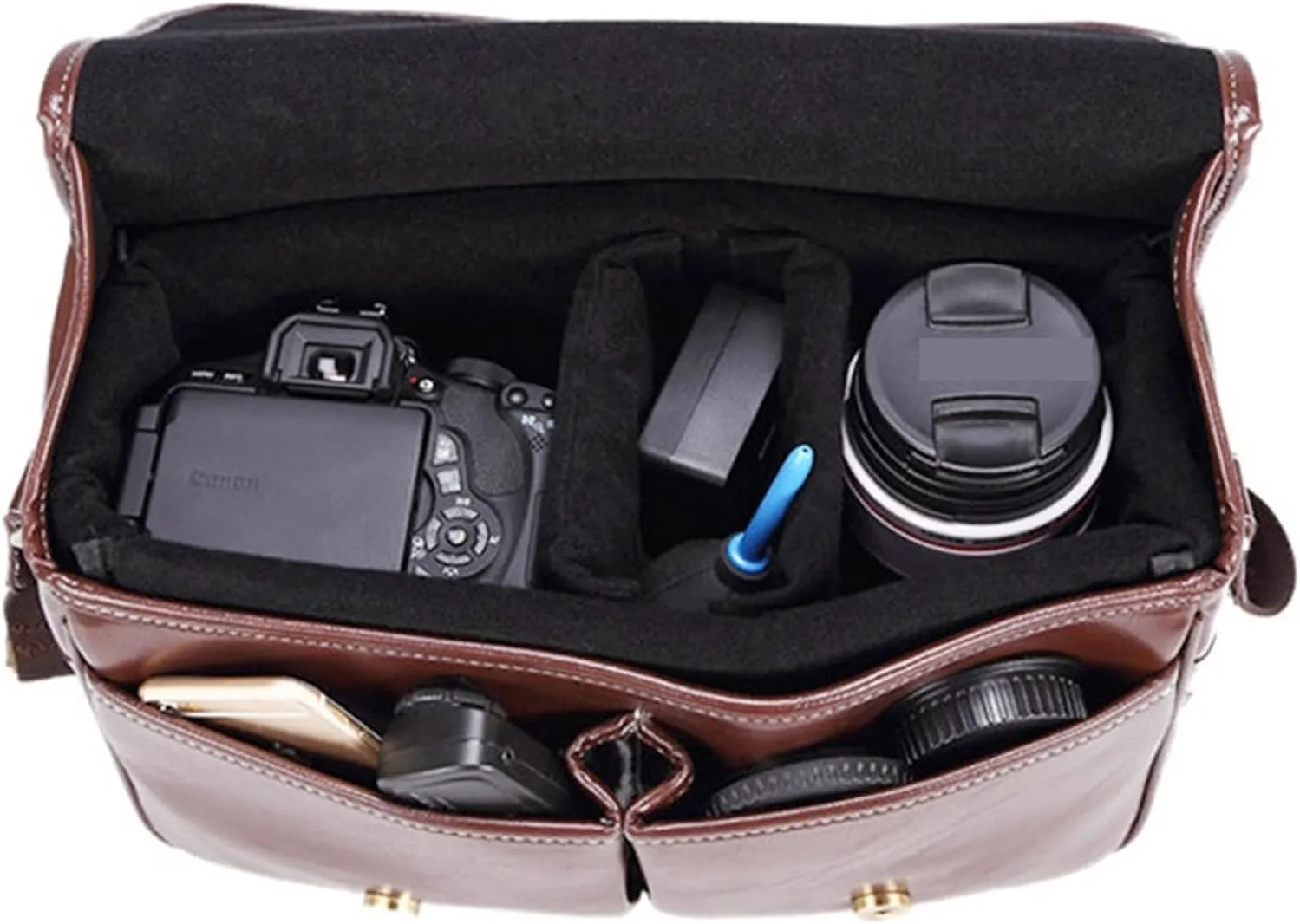 WINVOX Camera Cases Photo Camera Fashion Vintage PU Leather Handbag Waterproof Shoulder Messenger SLR Bag(Reddish Brown L)
