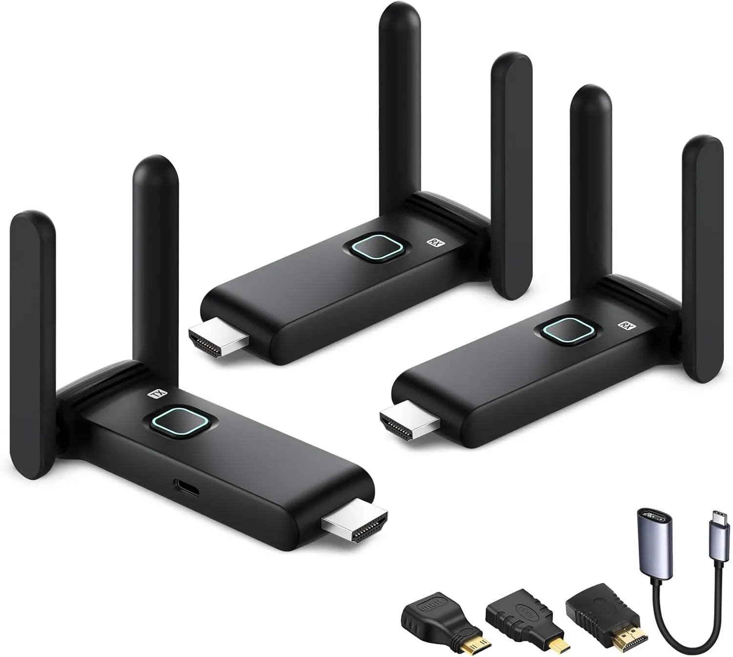 Wireless HDMI Transmitter and 2 receivers, Plug and Play.2.4/5.8GHz Dual Monitor hdmiwireless Splitter.Portable Streaming TV Extender165FT/50M, from laptops, TV Boxes，DSLR Camera to Multiple displays