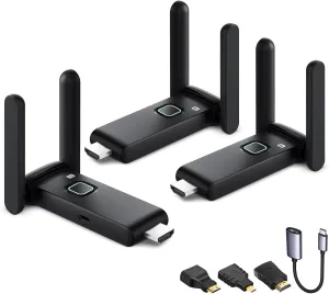 Wireless HDMI Transmitter and 2 receivers, Plug and Play.2.4/5.8GHz Dual Monitor hdmiwireless Splitter.Portable Streaming TV Extender165FT/50M, from laptops, TV Boxes，DSLR Camera to Multiple displays